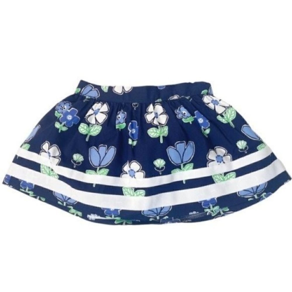 Gymboree Girls 18-24M Skirt with Diaper Cover Navy Flowers Ribbon Trim